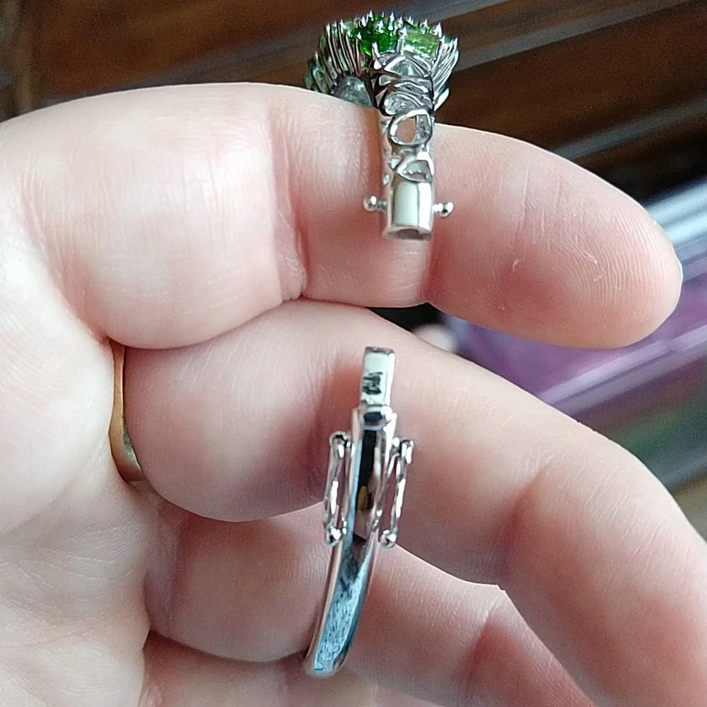 Green and clear gemstone sterling silver 925 bracelet hinged bangle - Picture 8 of 12